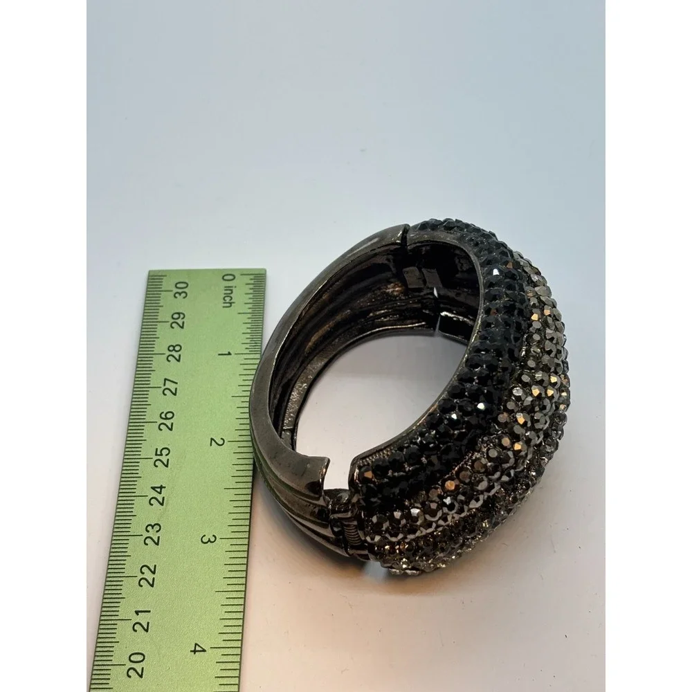 Cuff Bracelet Hinged Romantic Whimsigoth Dramatic Black Gray Silver Fashion‎